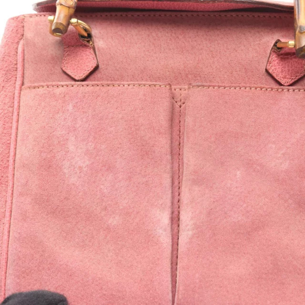 Gucci Bamboo Handbag Suede Leather Pink - Picture 7 of 8